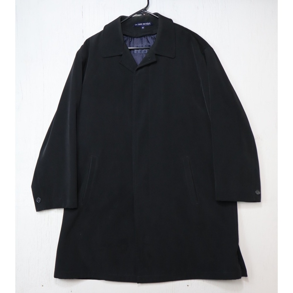 Ralph Laure Trench Coat Black Size M Classic With Zip In Wool Liner Mens VTG